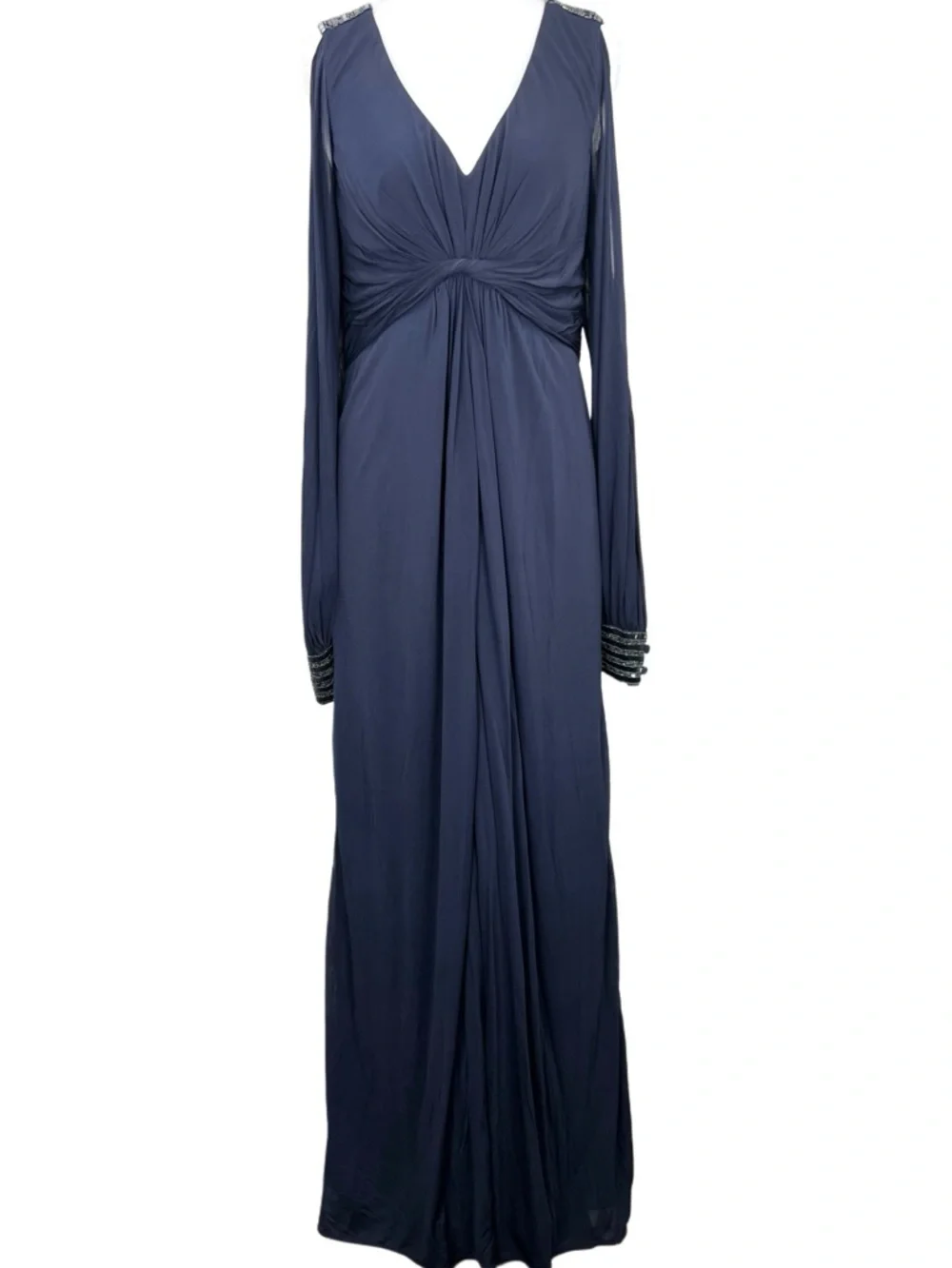 aidan mattox navy blue dress Aidan Mattox Embroidered Floral Applique Gown, Blue, Women's, 12,